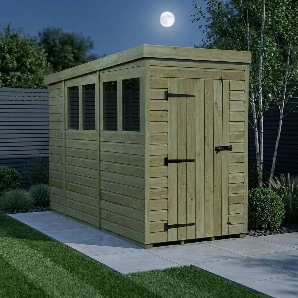 Buttercup Farm 4ft x 10ft Pent Garden Shed Single Door With Windows - Timber in Brown 3