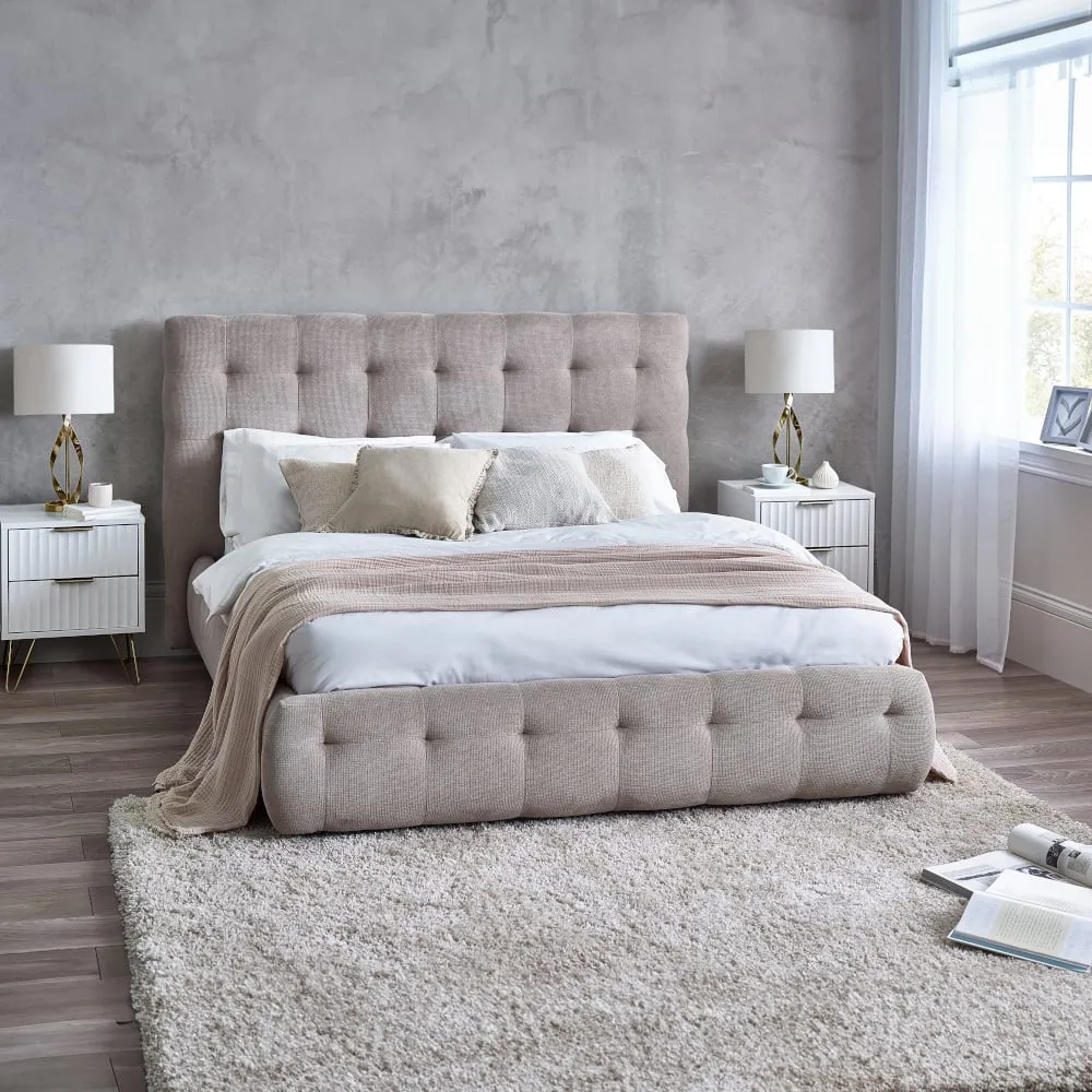 Odette Light Taupe Fabric Hotel Bed - 4ft6 Double
