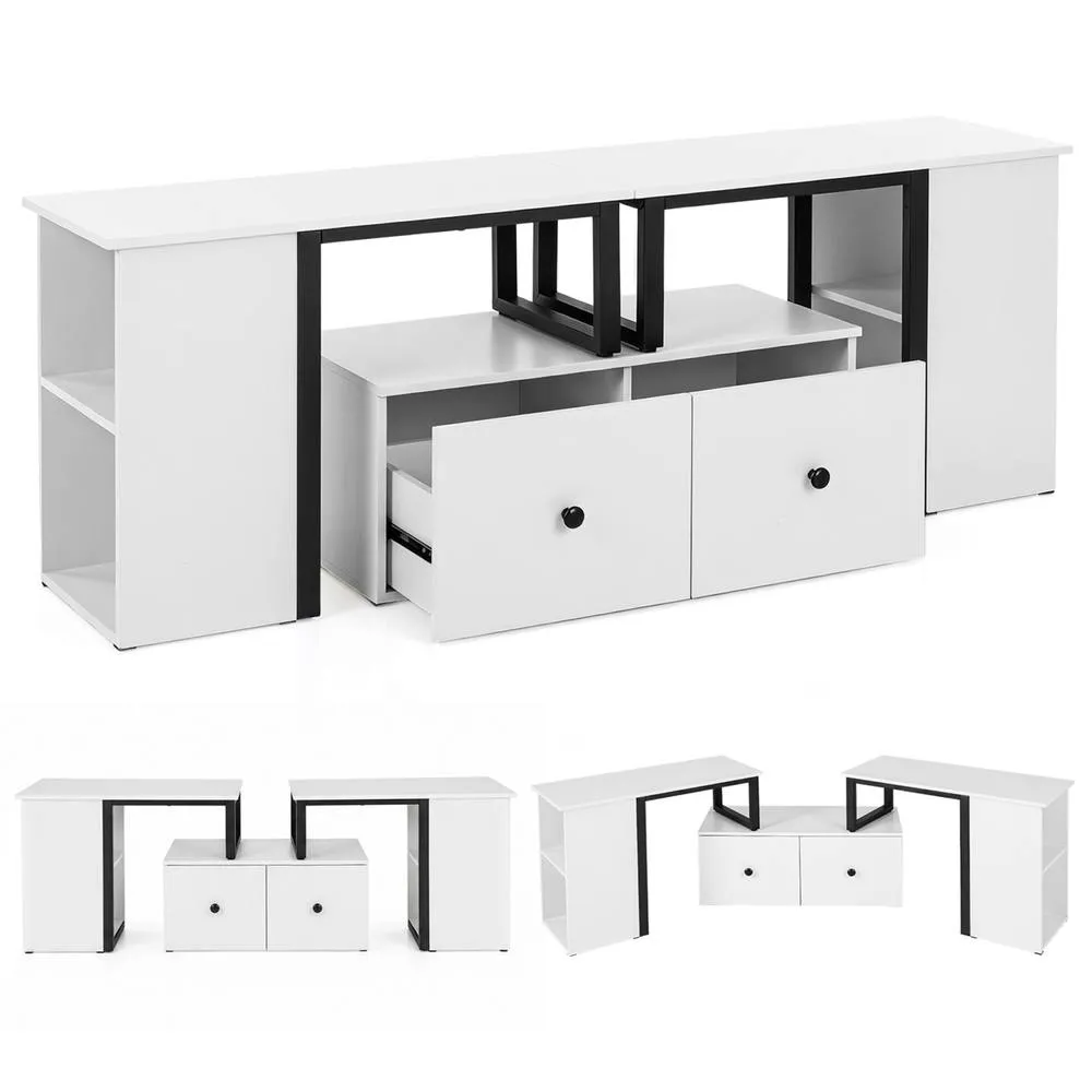 Costway Wood TV Cabinet 140 x 30 x 50 cm Lowboard TV Stand with 2 Large Drawers in White 6