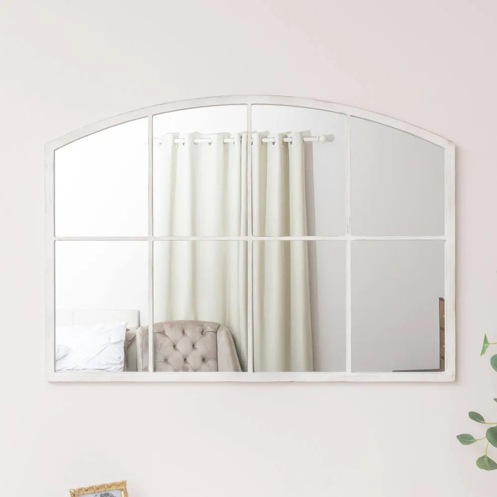 Melody Maison Distressed White Arched Window Wall Mirror - 100cm X 70cm 2