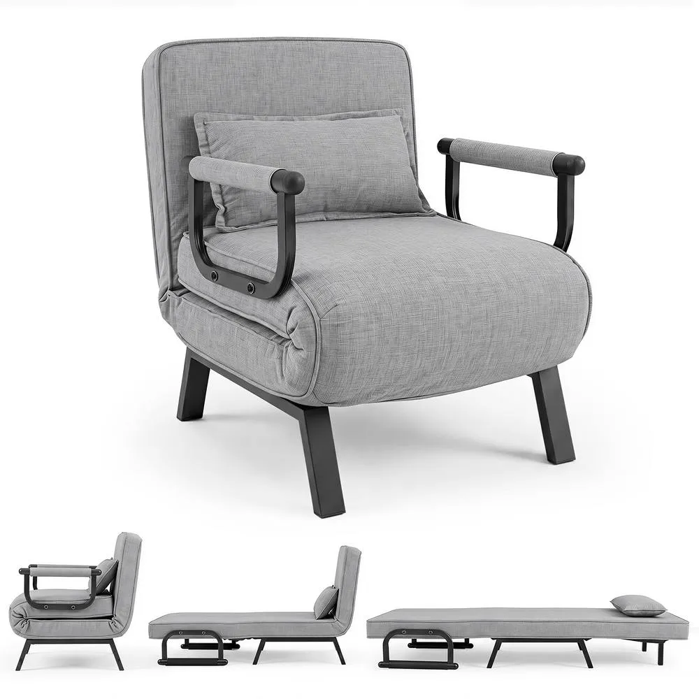 Costway Convertible Sleeper Chair Folding Sofa Bed with Adjustable Backrest in Grey 1