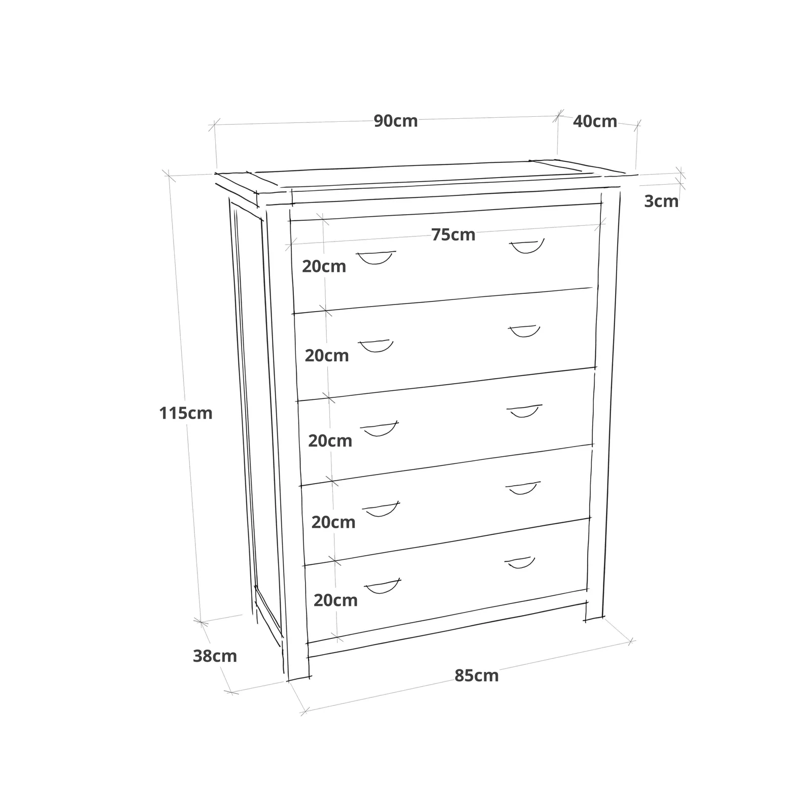 Cabinet Bits Lovere 5 Drawer Chest of Drawers Chrome Cup Handle in Off-White 2