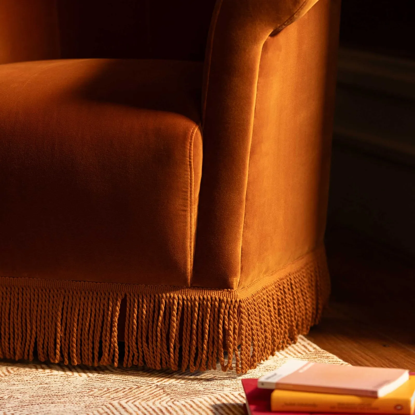 Lilou Trumpet Armchair With Fringe, Red Velvet | Barker & Stonehouse 6