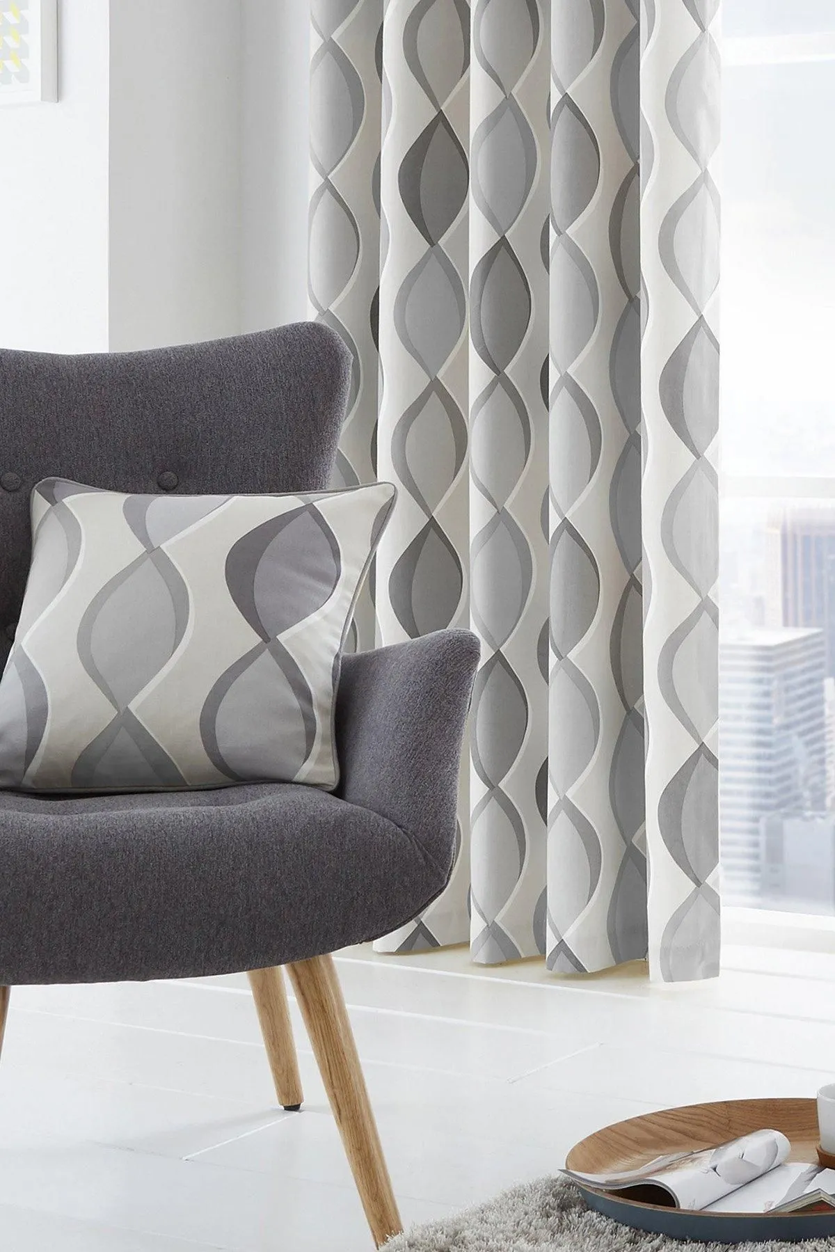 Fusion 'Lennox' Vertical Ogee Print Filled Cushion 100% Cotton in Grey 2