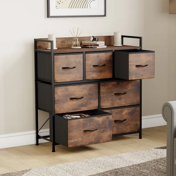 Return - Maye 7 Drawer Fabric Chest, Rustic Wood Effect 2