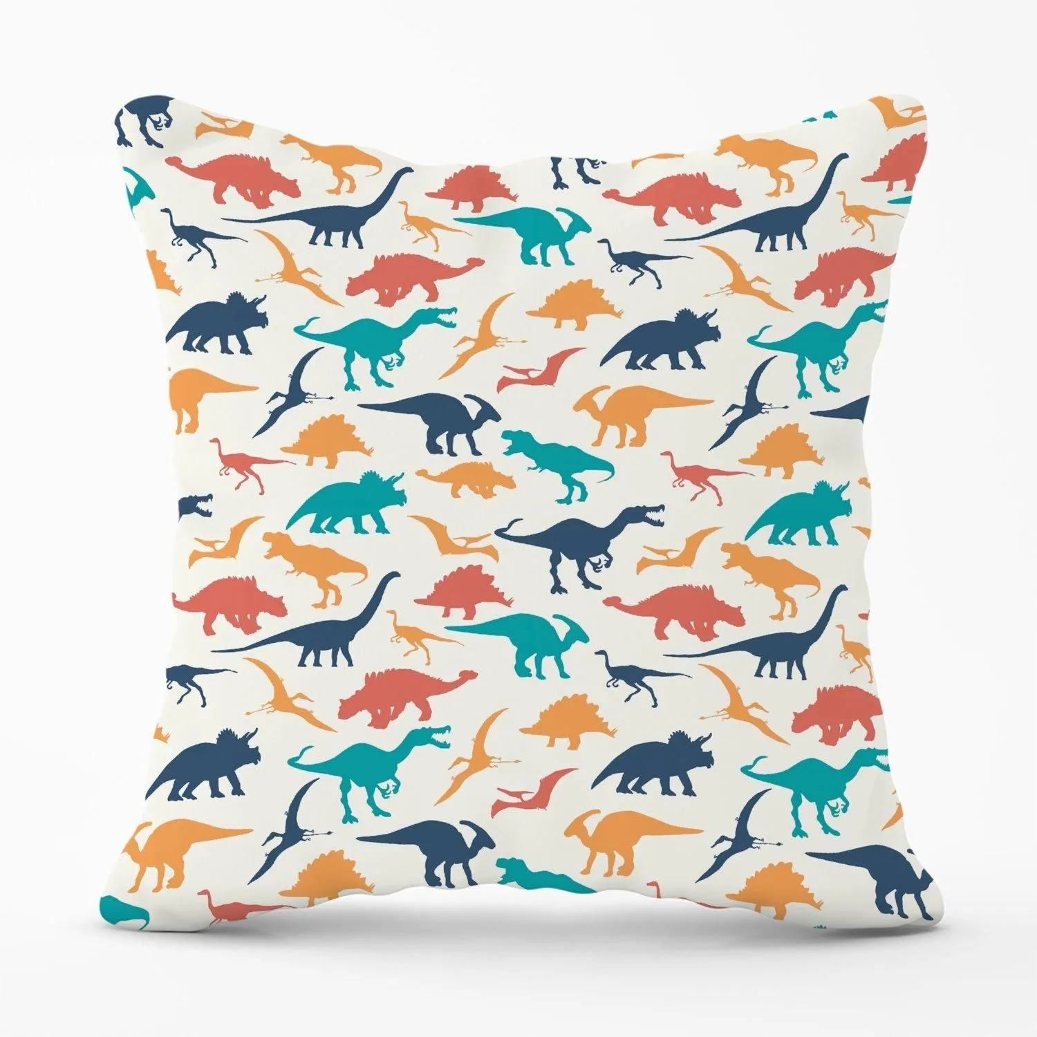 Warren Reed - Designer Multicoloured Dinosaurs Outdoor Cushion in Blue