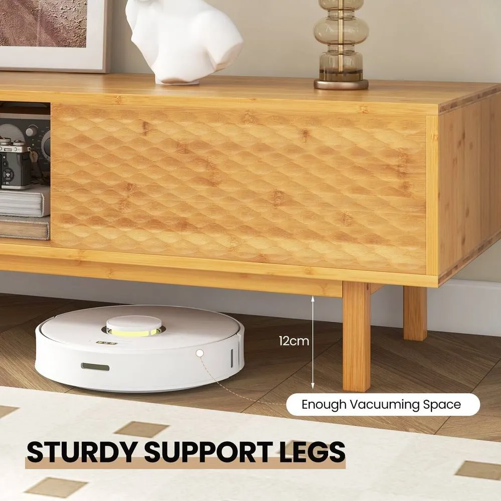 Costway Bamboo TV Stand for 65" TVs 160cm Mid Century Modern TV Console Table in Natural 6