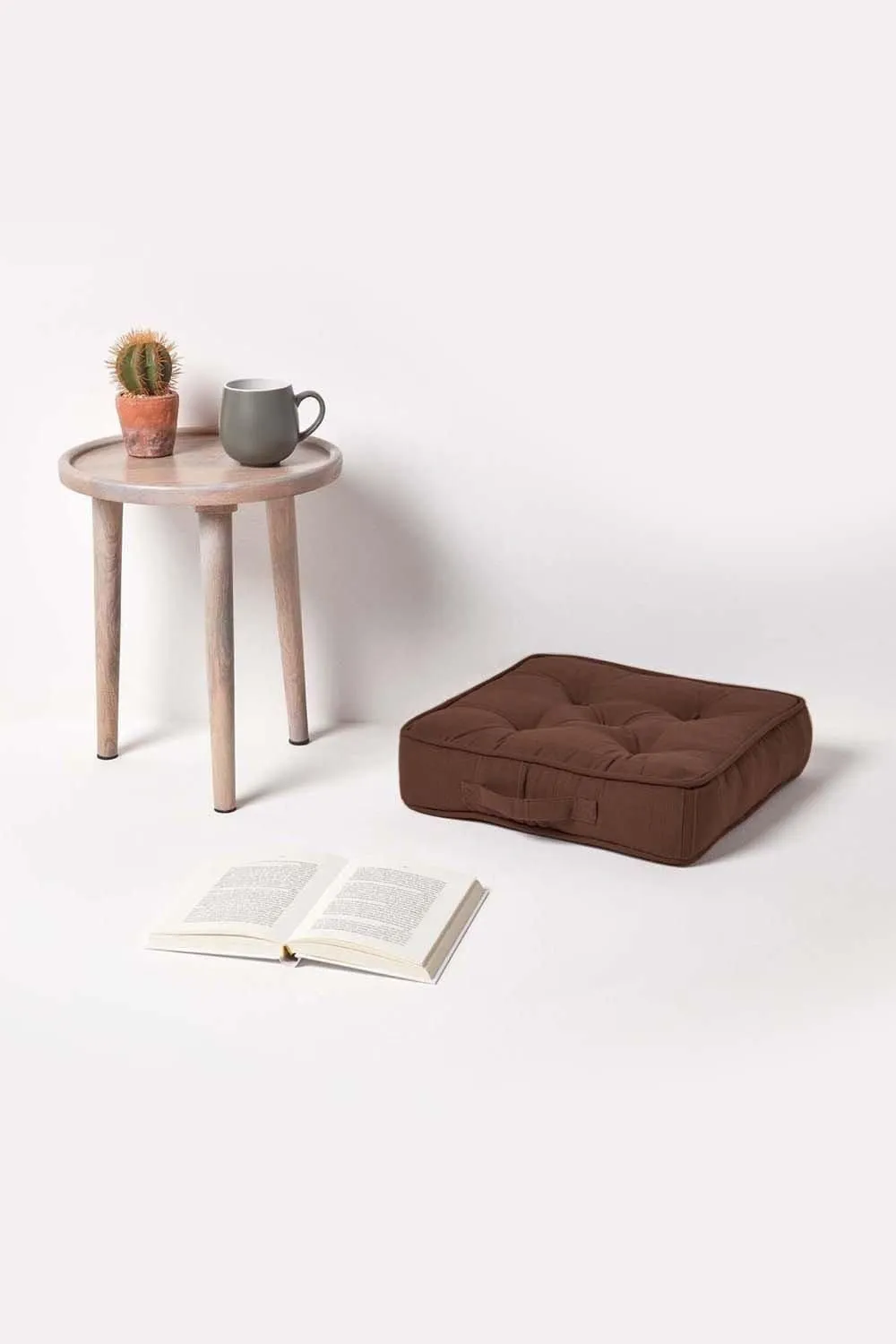 Homescapes Rajput Ribbed Cotton Floor Cushion in Brown 2
