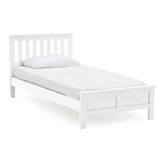 Buntin Wooden Single Size Bed In White Painted Finish