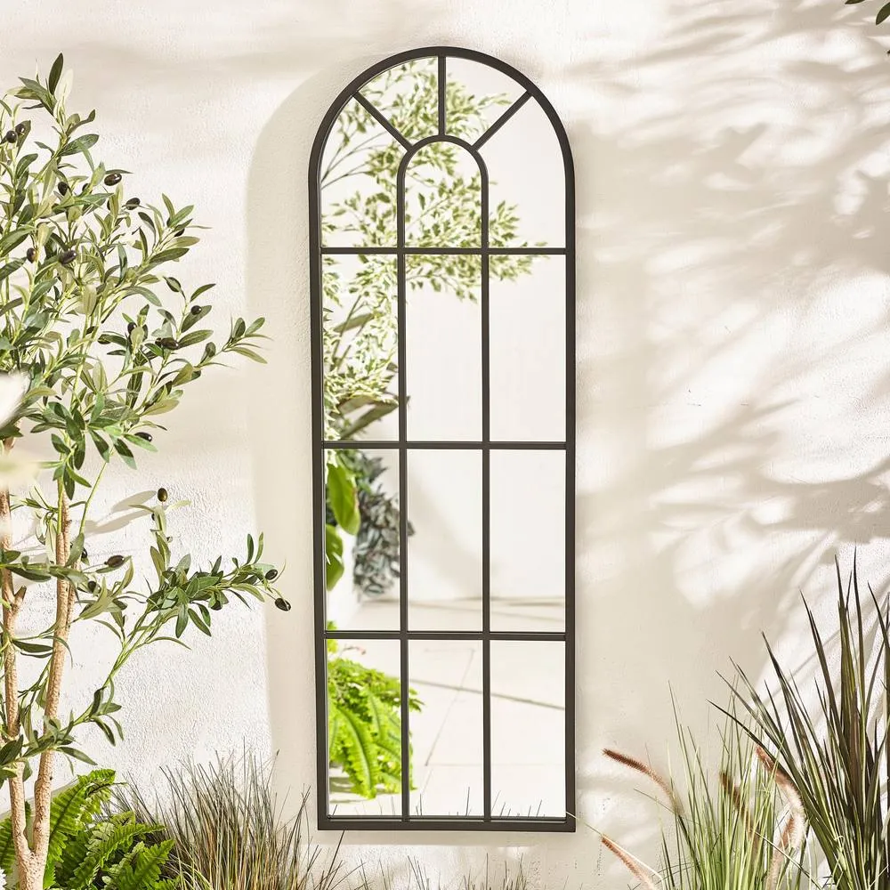 FurnitureboxUK Harris Black Large Arched Window 120x40cm Garden Mirror 2