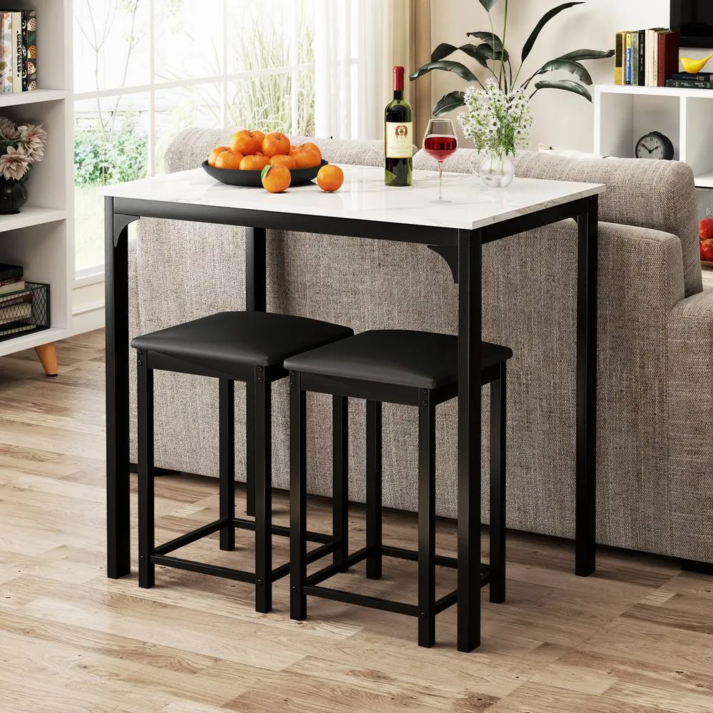 Costway 3 Piece Dining Table Set Modern Bar Table with 2 Upholstered Bar Stools in White 4