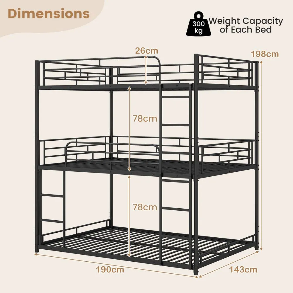 Costway Metal Triple Bunk Bed Frame Double Over Double Over Double Bunk Bed in Black 2
