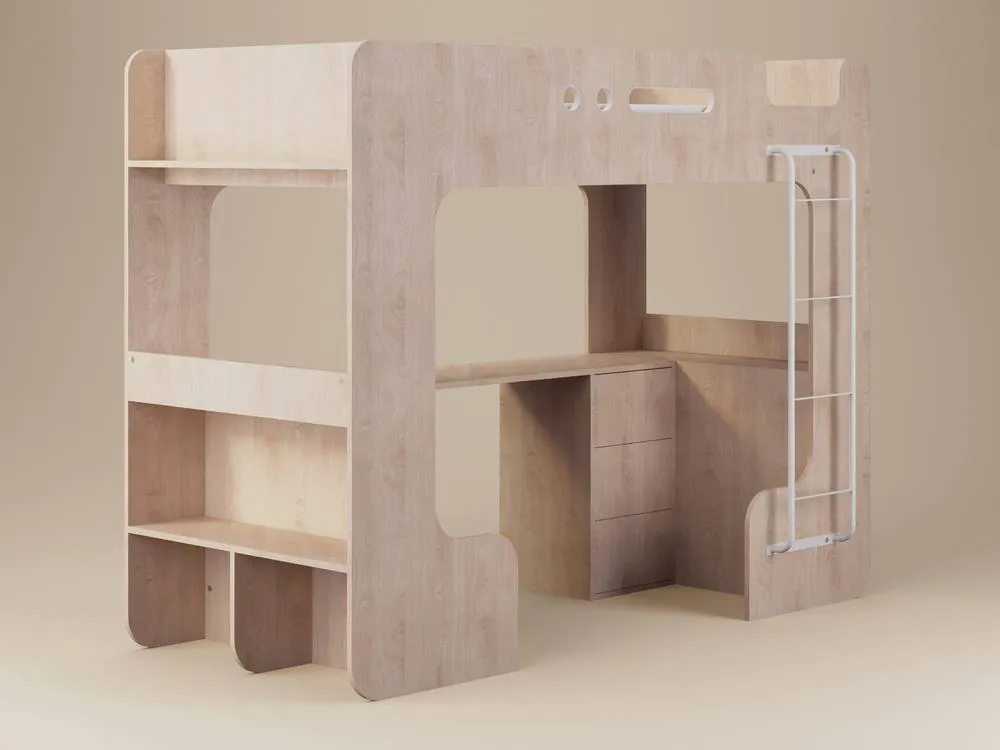 Flair Jaxx High Sleeper with Desk Oak in Light Oak 3