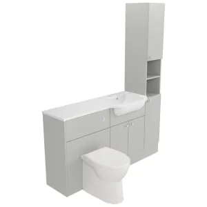 Deccado Benham Whisper Grey Right Hand 1500mm Fitted Tower, Vanity & Toilet Pan Unit Combination with Right Hand Basin 2