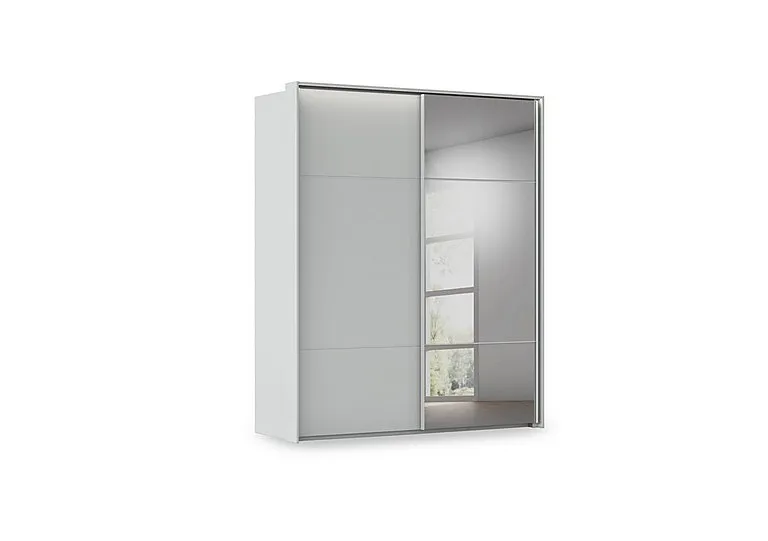 Haven 190cm 2 Door Slider Wardrobe with 1 Décor Door, 1 Mirror Door and Lights - Silk Grey/Silk Grey Front