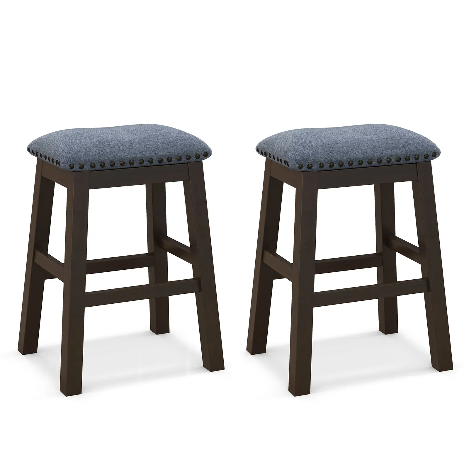Costway 2-Piece Padded Bar Stool Set 62cm Rivet-Tufted Kitchen Island Stools in Brown