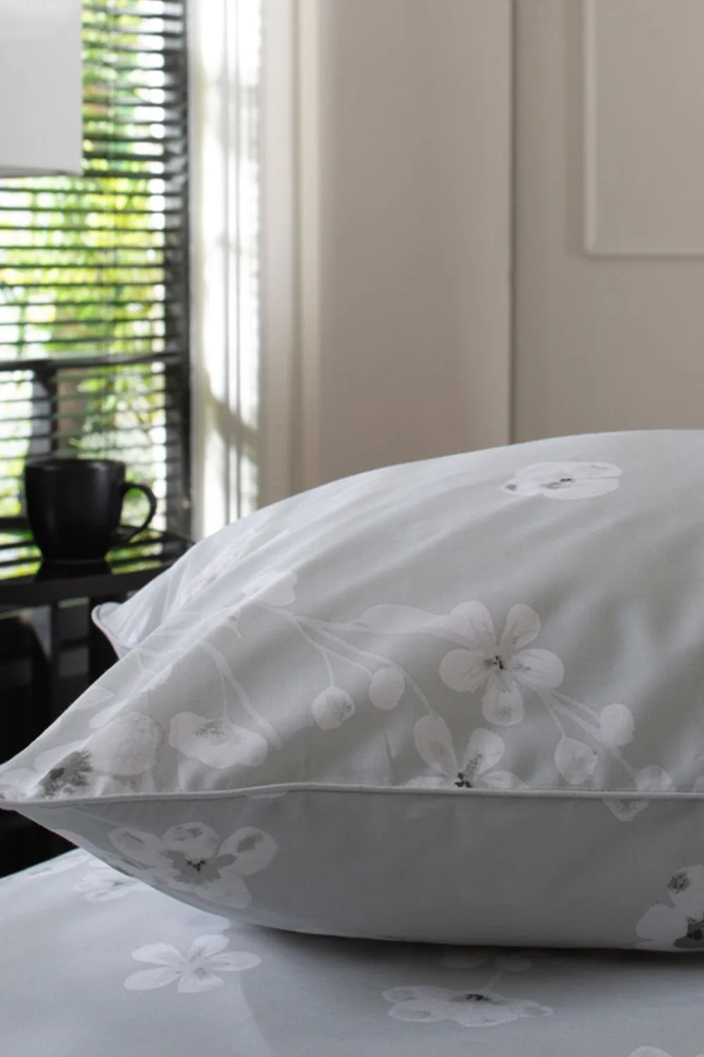 The Lyndon Company Petite Fleure Printed 100% Cotton Duvet Cover Set with Piped Edges in Grey 4