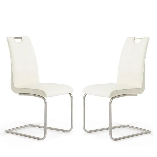 Harley Dining Chair In White Faux Leather In A Pair