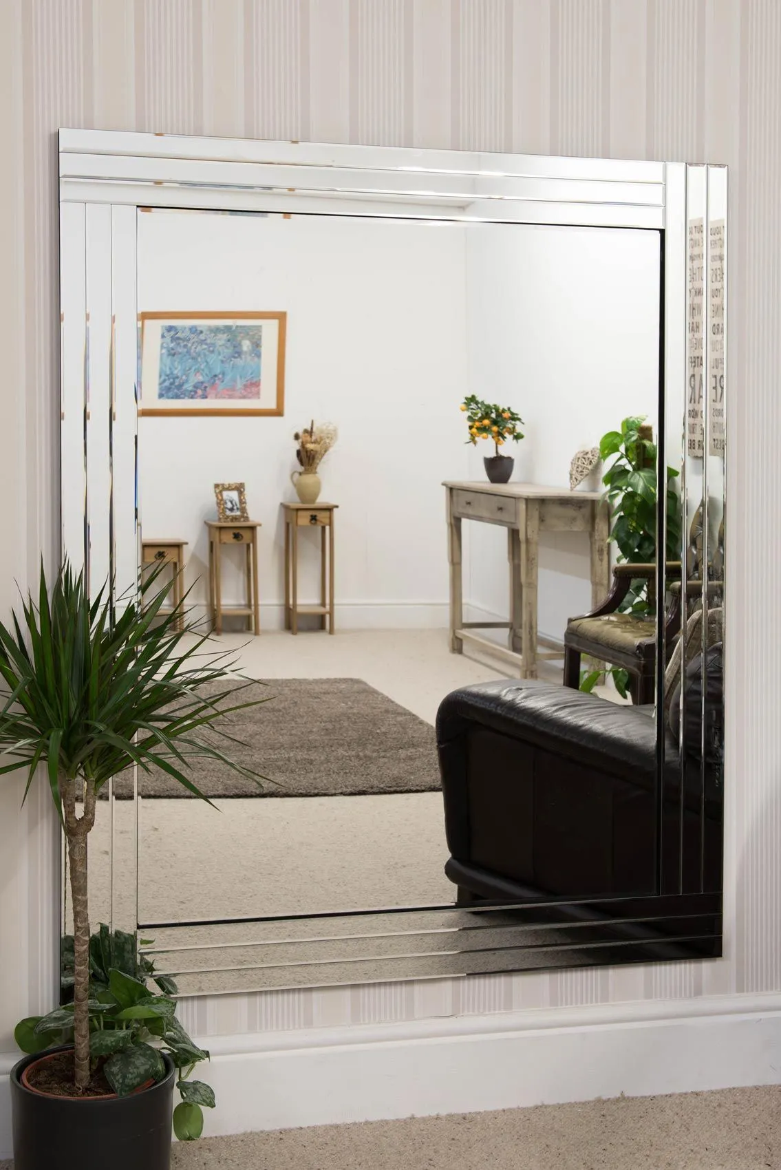 MirrorOutlet Oakley All Glass Triple Edge Bevelled Large Wall Mirror 144 x 116 CM in Silver