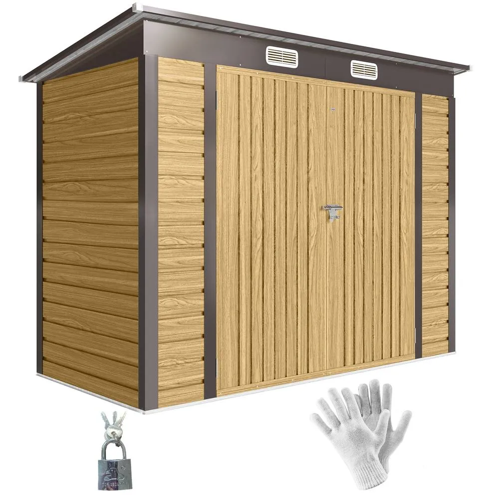 OUTSUNNY 8 x 4FT Metal Garden Storage Shed with Double Doors, Oak in Natural