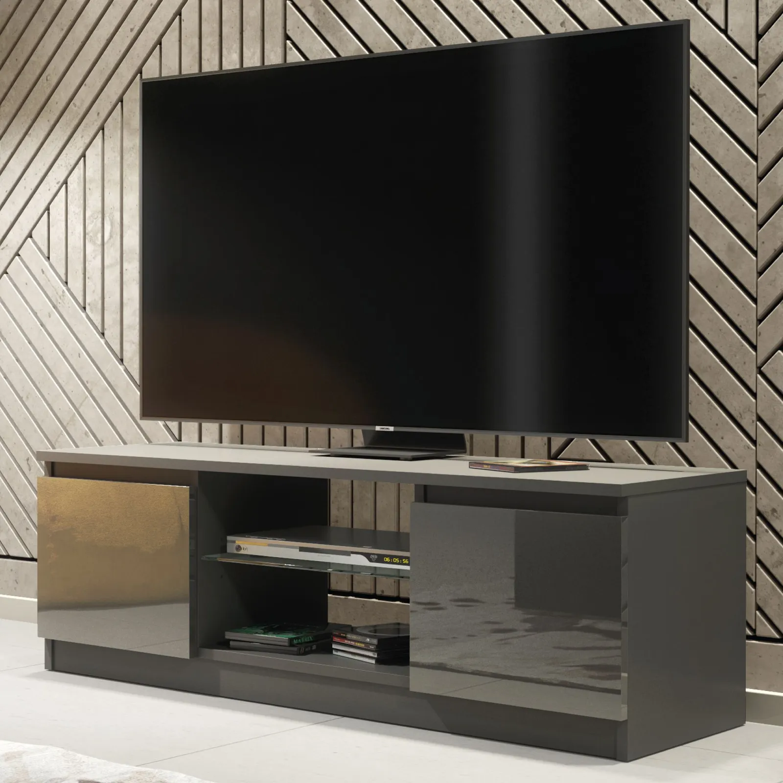 Creative Furniture TV Unit 120cm Modern - Dark Grey with High Gloss Doors