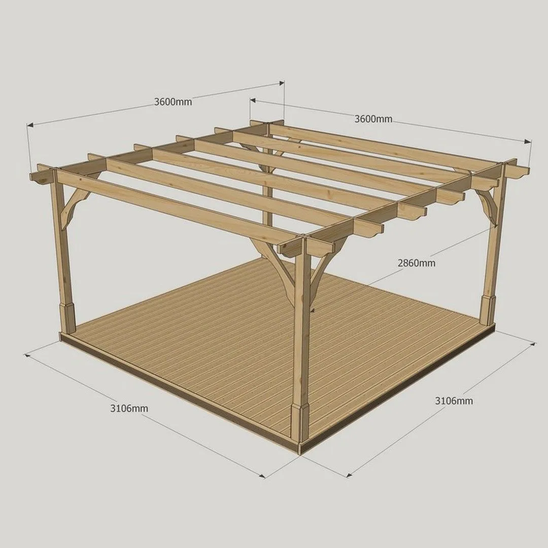 Rutland County Garden Furniture Ltd Premium Pergola & Decking Kit, Wood, L360 x W360 cm, Light Green in Brown 6