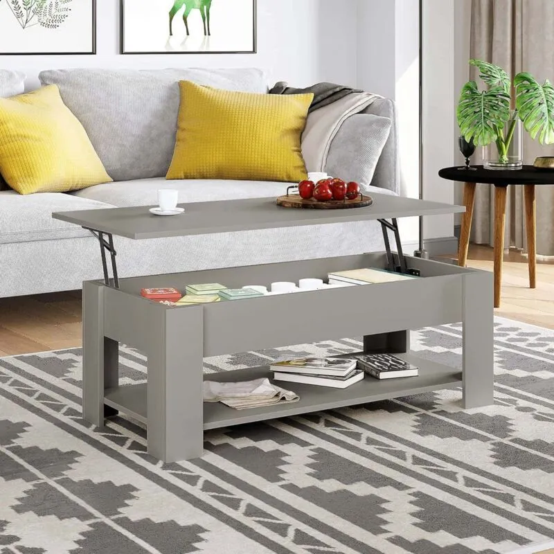 Comfy Living Ltd High Gloss Lift Top Storage Coffee Table in Grey