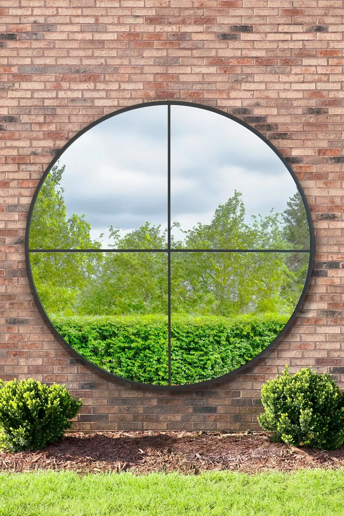 MirrorOutlet Black Large Circular Window Metal Garden Wall Mirror (180x180cm)