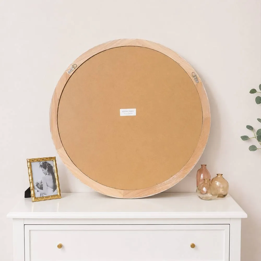Melody Maison Round Distressed White Washed Wooden Wall Mirror - 80cm X 80cm 6