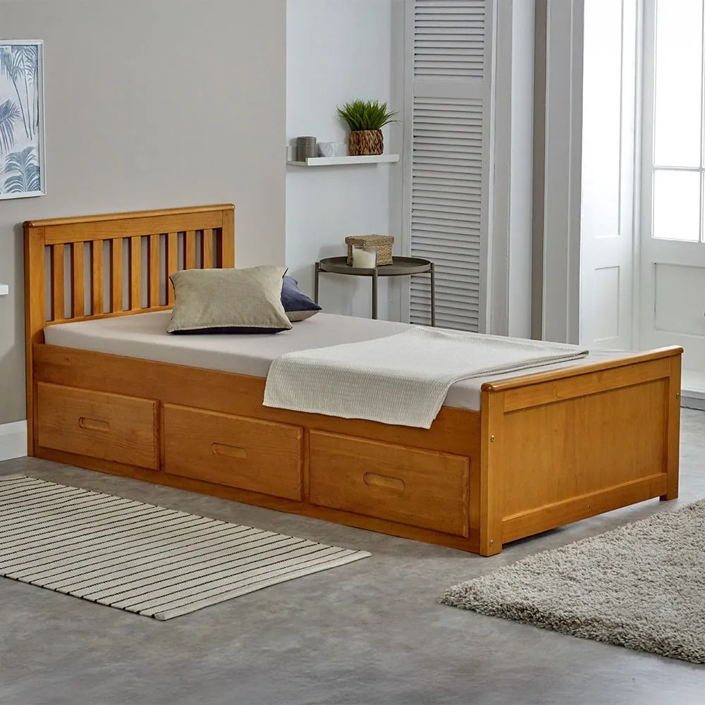 Mission - Single - Storage Bed - Honey Pine - Wood - 3ft - Happy Beds 1