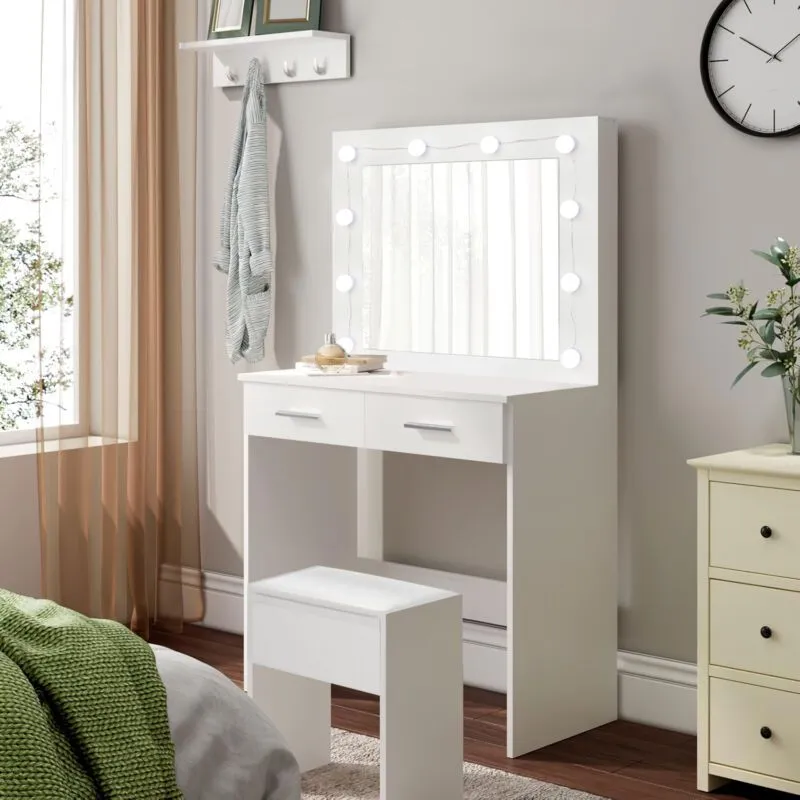 Comfy Living Ltd Dressing Table & Stool Set with LED Lit Mirror In White