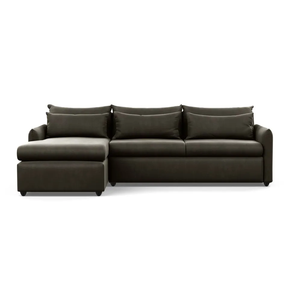 Heal's Pillow Large Left Hand Corner Chaise Velvet Charcoal Black Feet