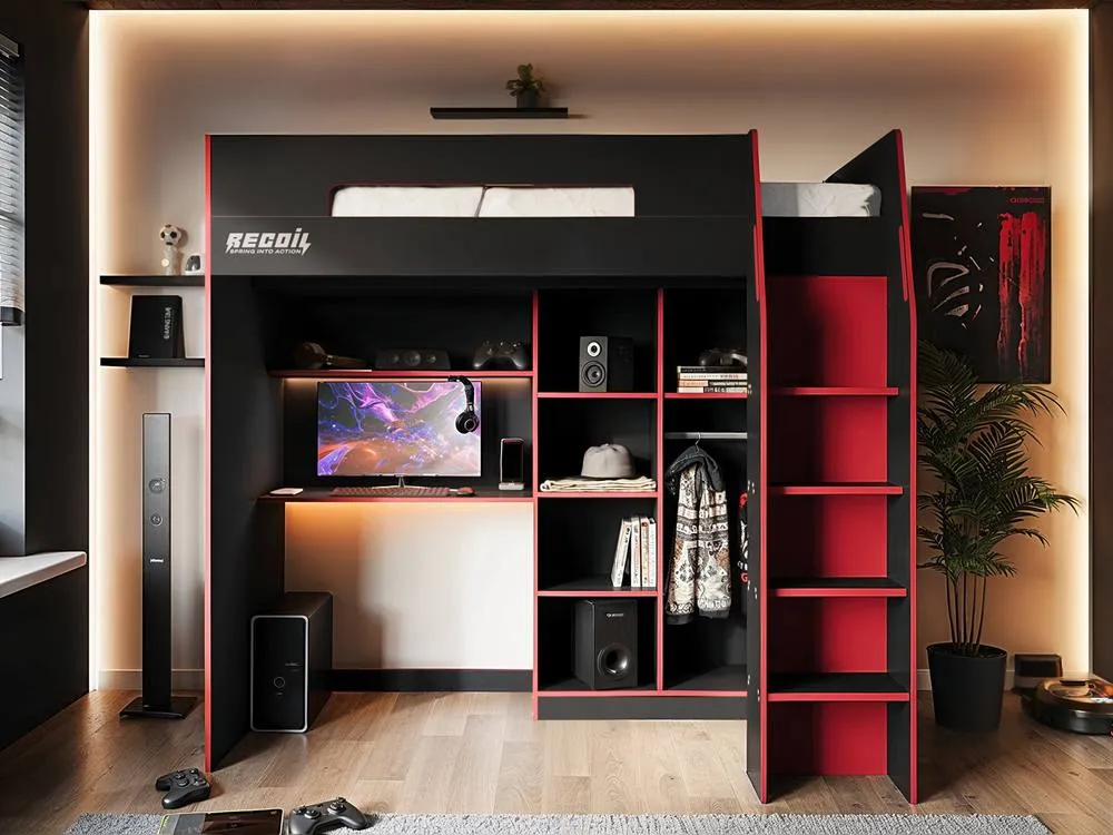 Flair Summit Gaming High Sleeper with Wardrobe Black 2