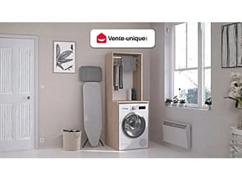 Vente-unique Washing Machine Unit With Hanging Rail - Light Natural - W65 X H184 Cm in Light Oak 4