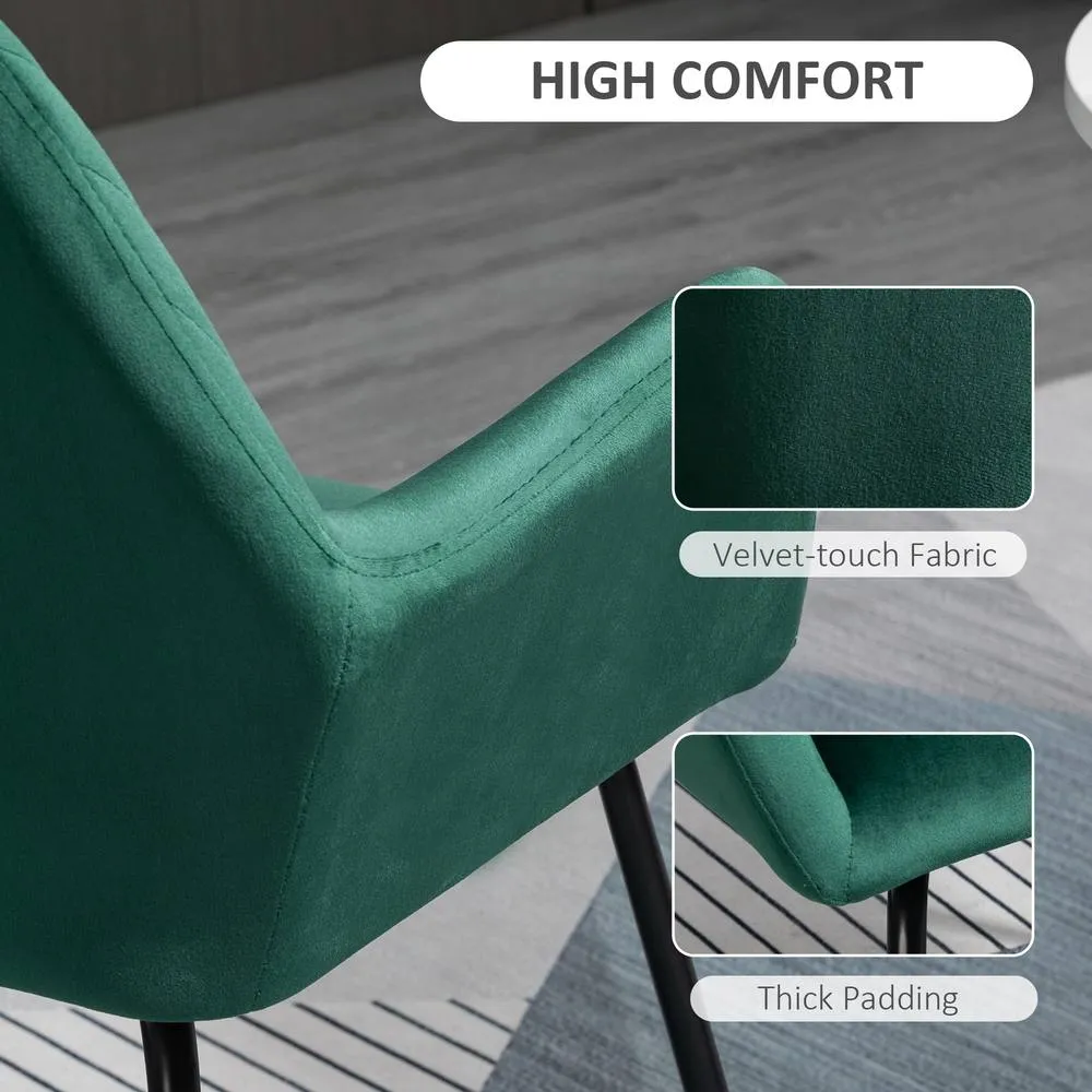 HOMCOM Round Glass Dining Table & Velvet Chair Set Kitchen Furniture 2pc Gre in Green 5