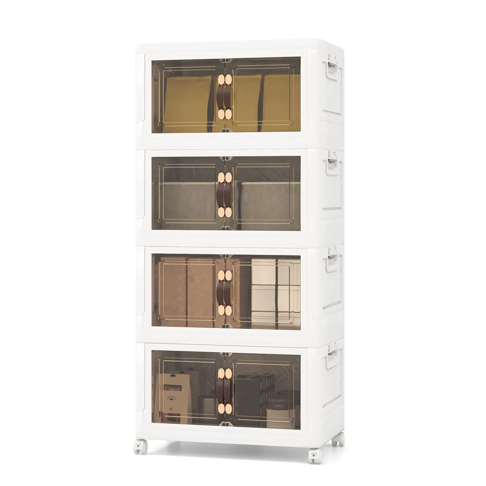 Costway 4 Pack Stackable Storage Cabinet Folding Home Organizer Lockable Wheels 78 Gal in White