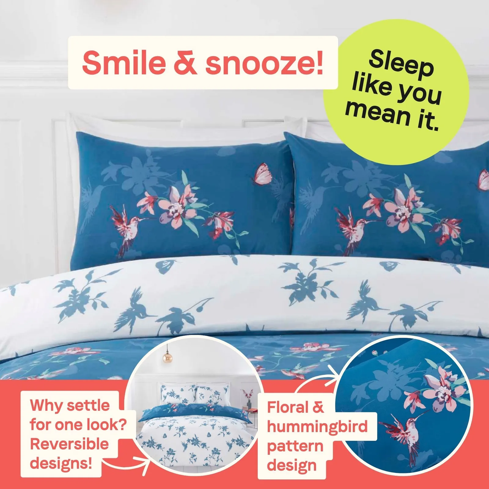 Rapport Home Hummingbird Microfibre Duvet Set Double Blue, Blue 3