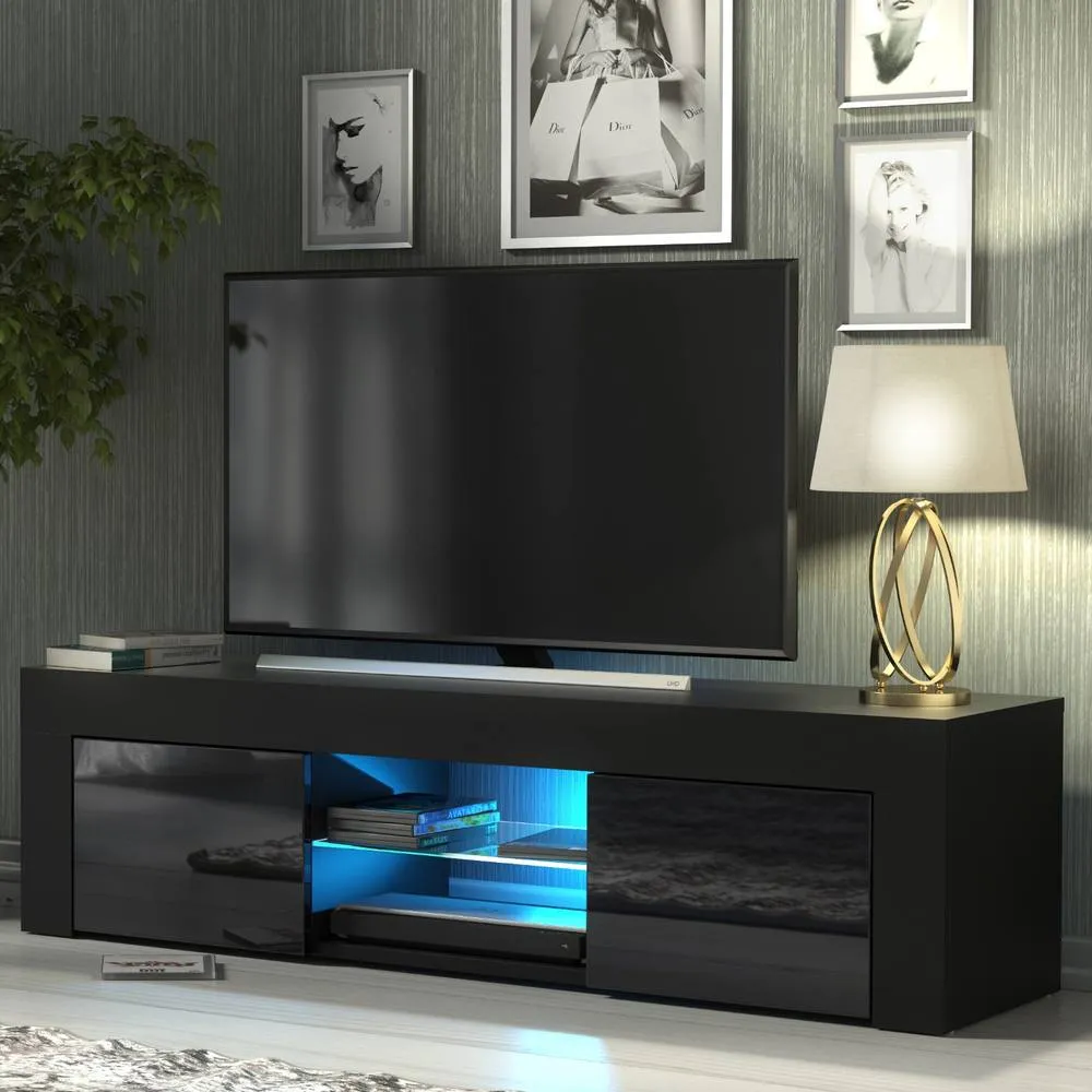 Creative Furniture Loom TV Unit 130cm - Black with Gloss Doors & LED Lights 5
