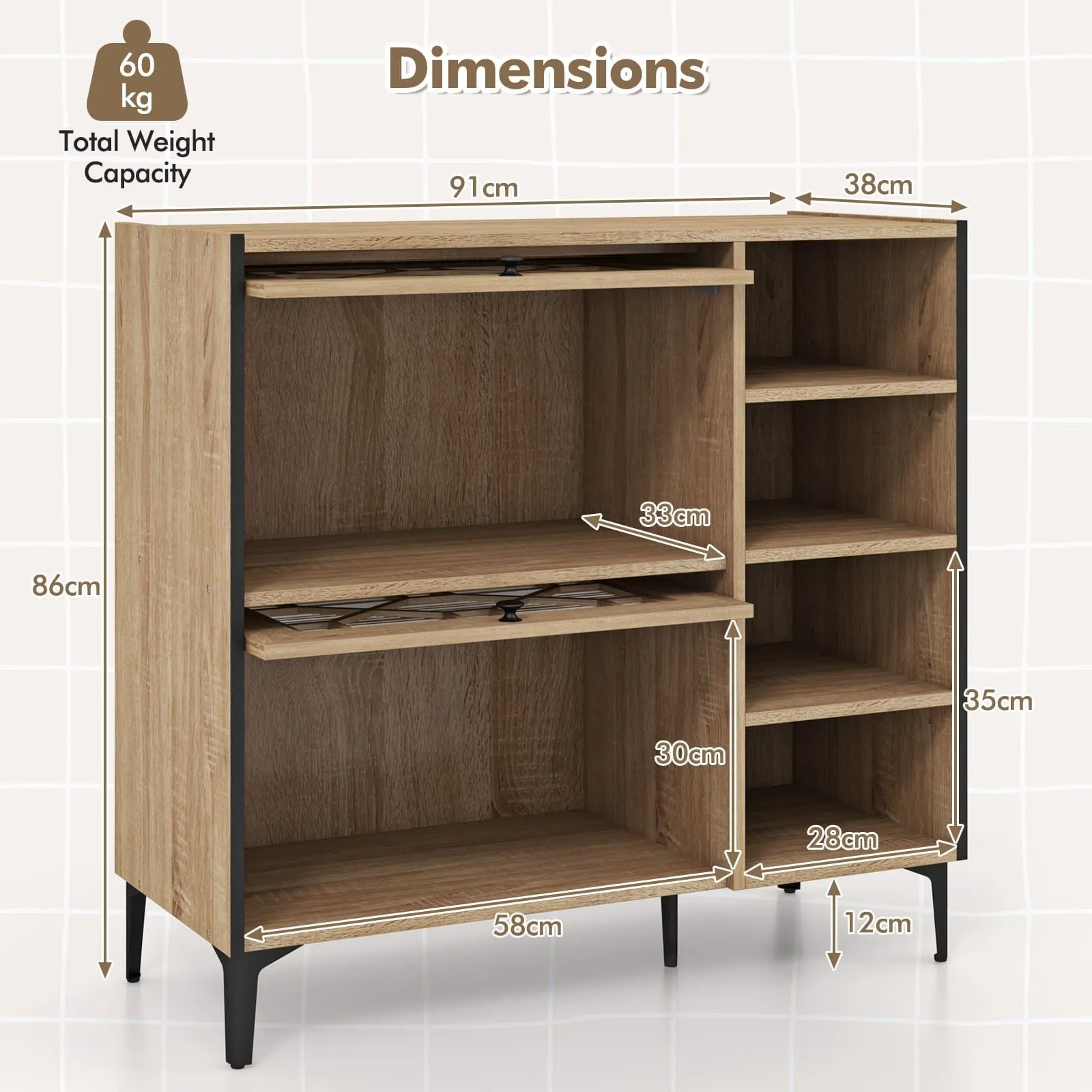 Costway Shoe Storage Cabinet Freestanding Shoe Organizer w/ Flip Doors-Oak in Light Oak 2