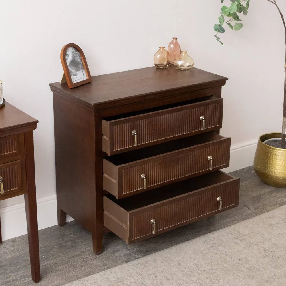 Melody Maison 3 Drawer Dark Wood Reeded Chest Of Drawers - Georgian Range in Dark Brown 2