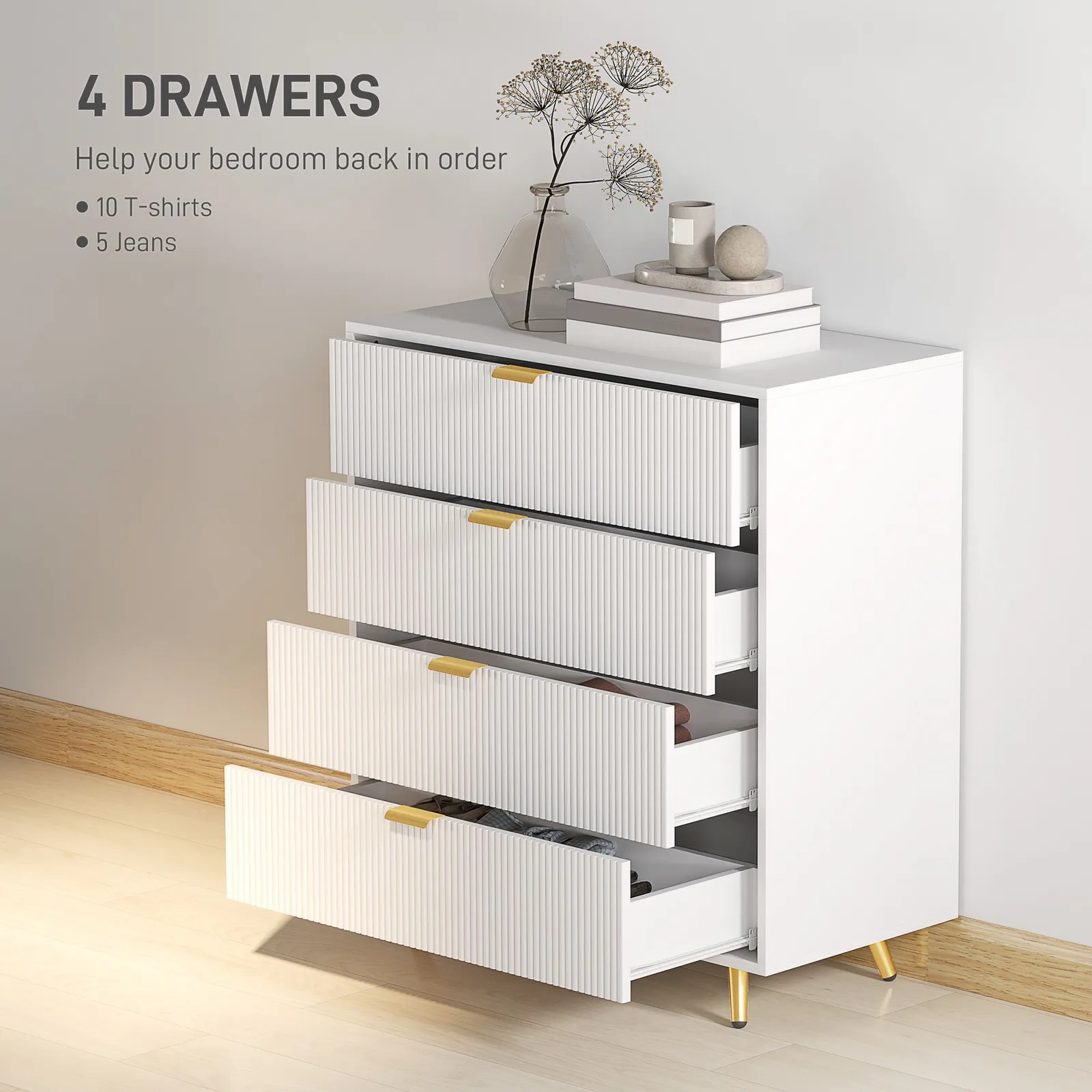 HOMCOM Chest of Drawers with 4 Drawers for Bedroom, Living Room in White 4
