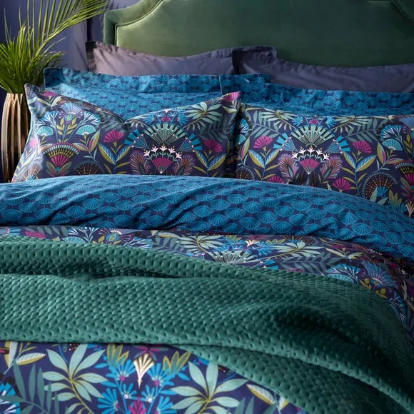 Lucille Navy 100% Cotton Duvet Cover & Pillowcase Set 3