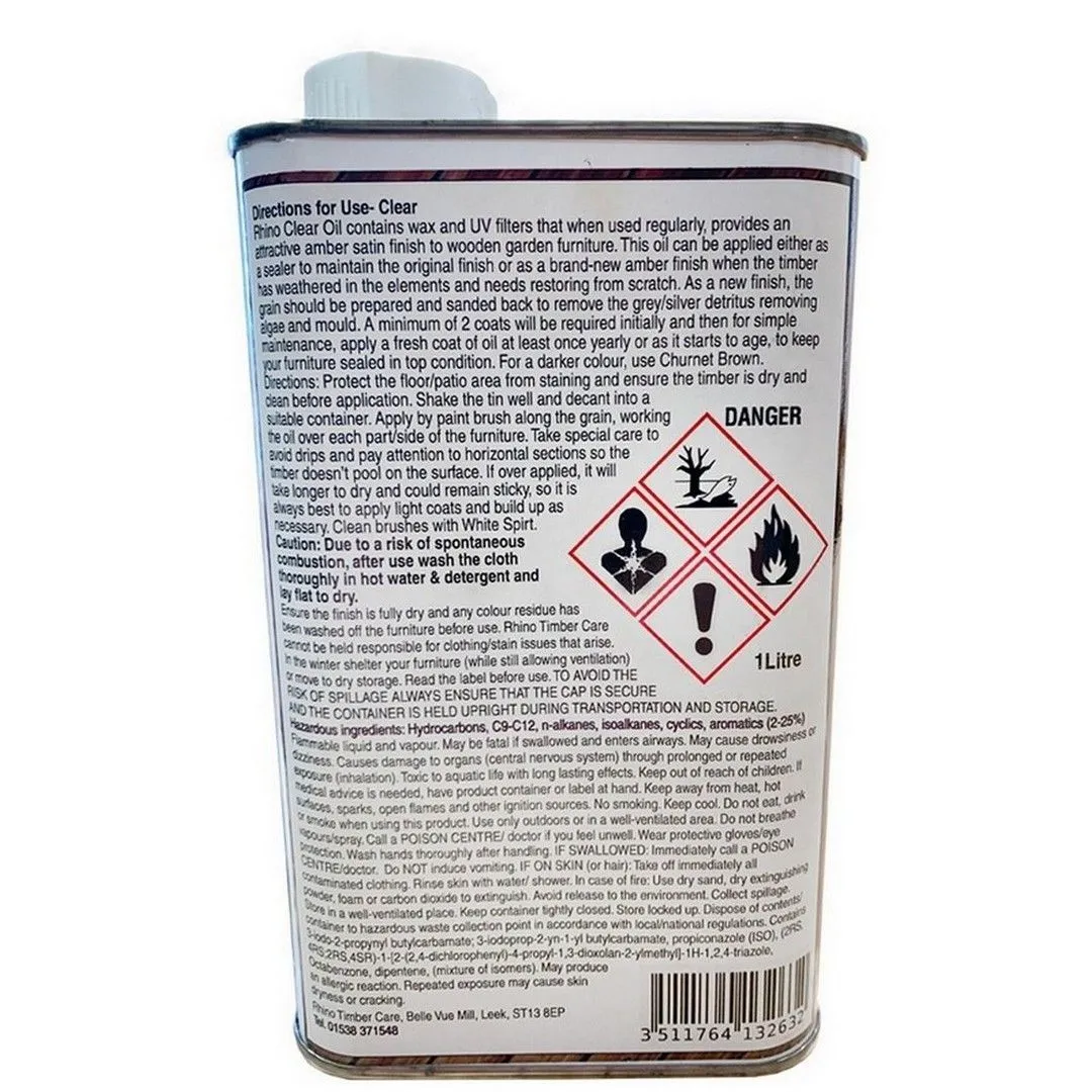 Churnet Valley Garden Furniture Ltd Rhino Valley Garden Furniture Timber Care 1L Tin - Clear in Brown 2