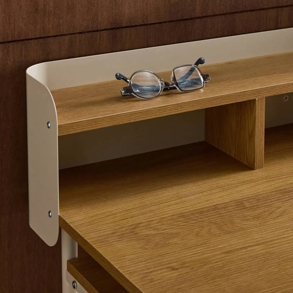 sweeek Metal desk with wood decor 3 niches in Beige 6