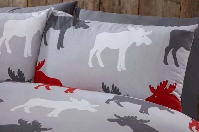 Rapport Home Moose Cotton Duvet Cover Set With Pillowcase in Grey 2