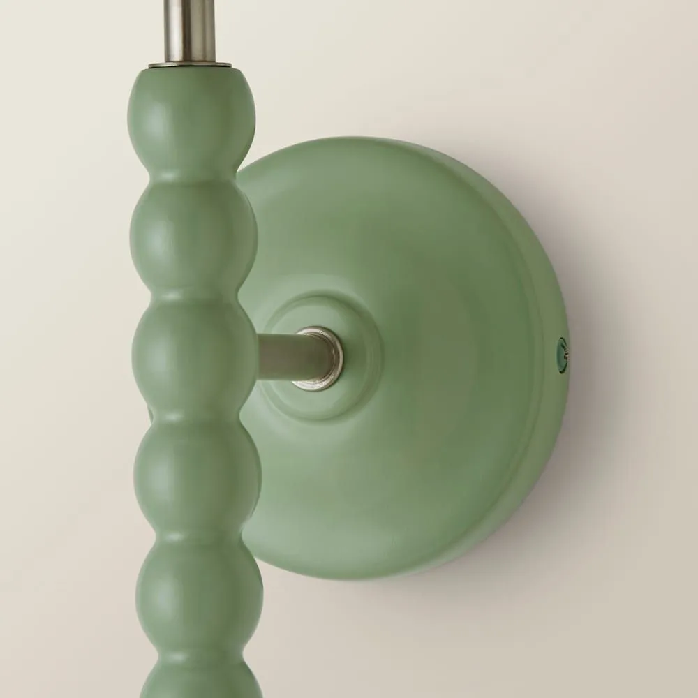 ValueLights Bobbins Sage Green Bobble Wall Light & Linen Pastel Trim Lamp Shade in Pale Green 5