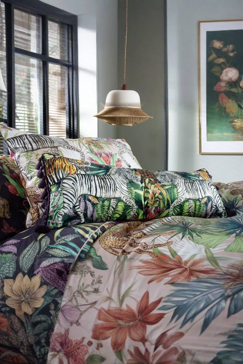 House of Norris Mozambique Velvet Mink Printed Cushion with Satin Piped Trim