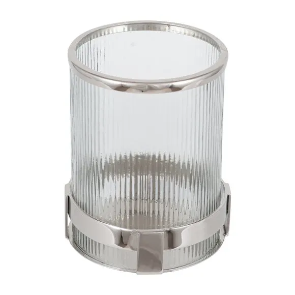 Pacific Silver Metal And Clear Textured Glass Hurricane, Silver 3
