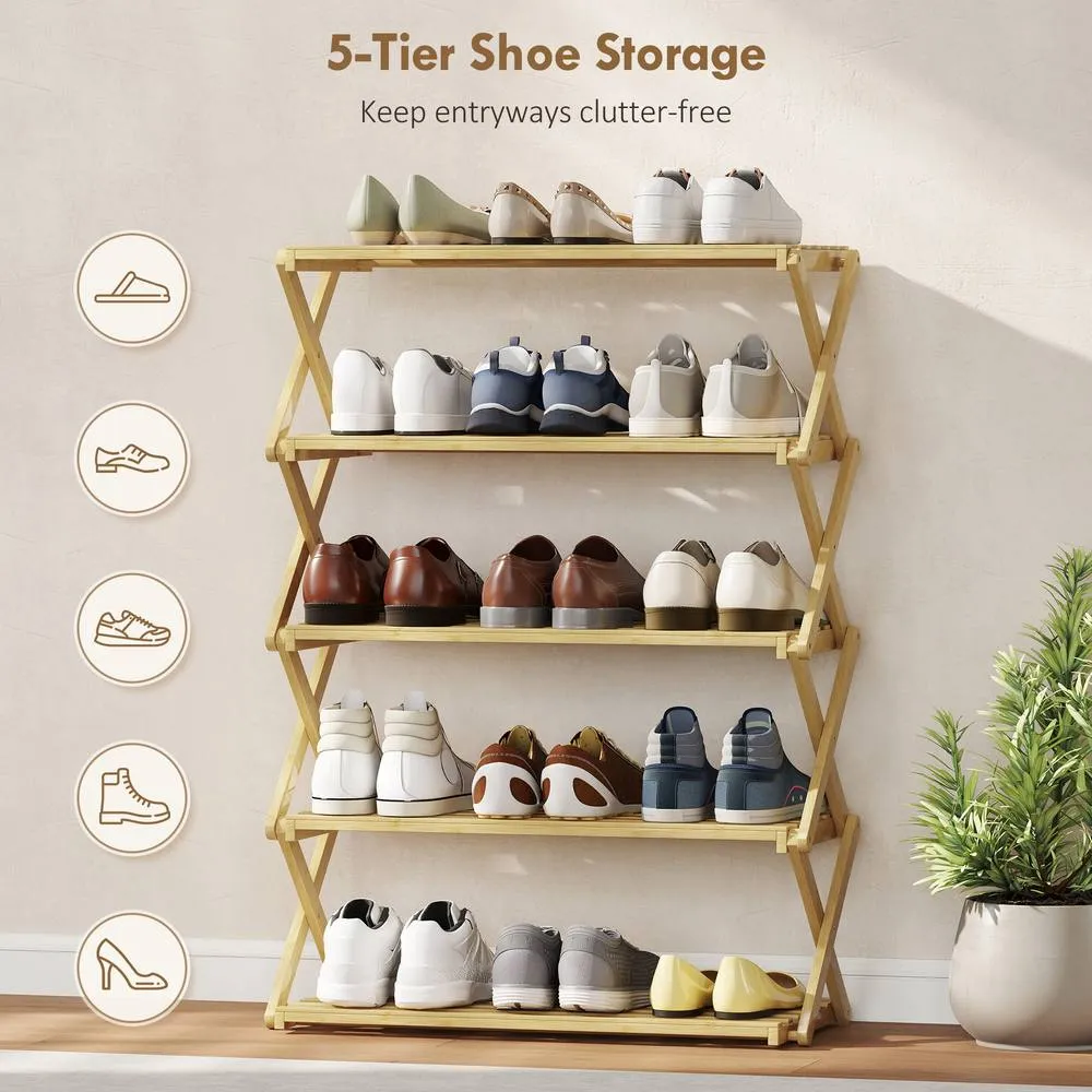 HOMCOM Bamboo Shoe Rack, Folding Shoe Shelf in Natural 6