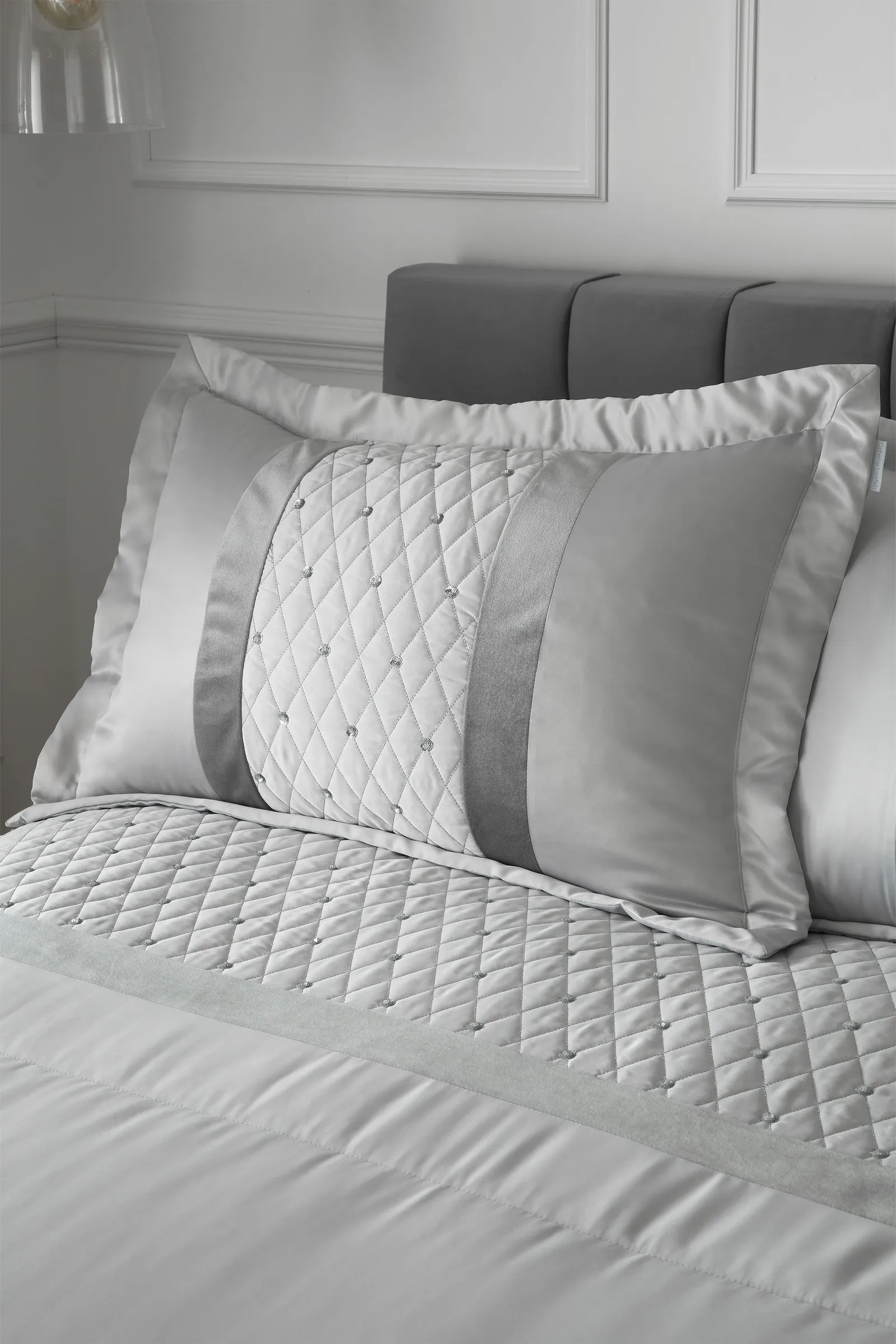 Catherine Lansfield 'Sequin Cluster' Pillowsham Pair in Silver